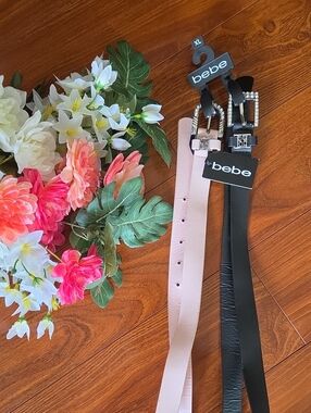 Bebe Double Pack Slim Belts in Black & Blush **